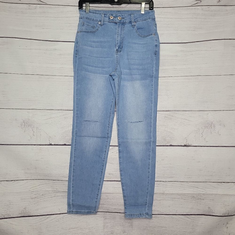 ‎Women's Distressed Knee Denim Leggings Small